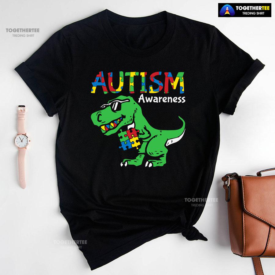 Autism Awareness Dinosaur Puzzle Pieces T-Shirt - Women's Tee Autism Awareness Dinosaur Puzzle Pieces T-Shirt - Women's Tee