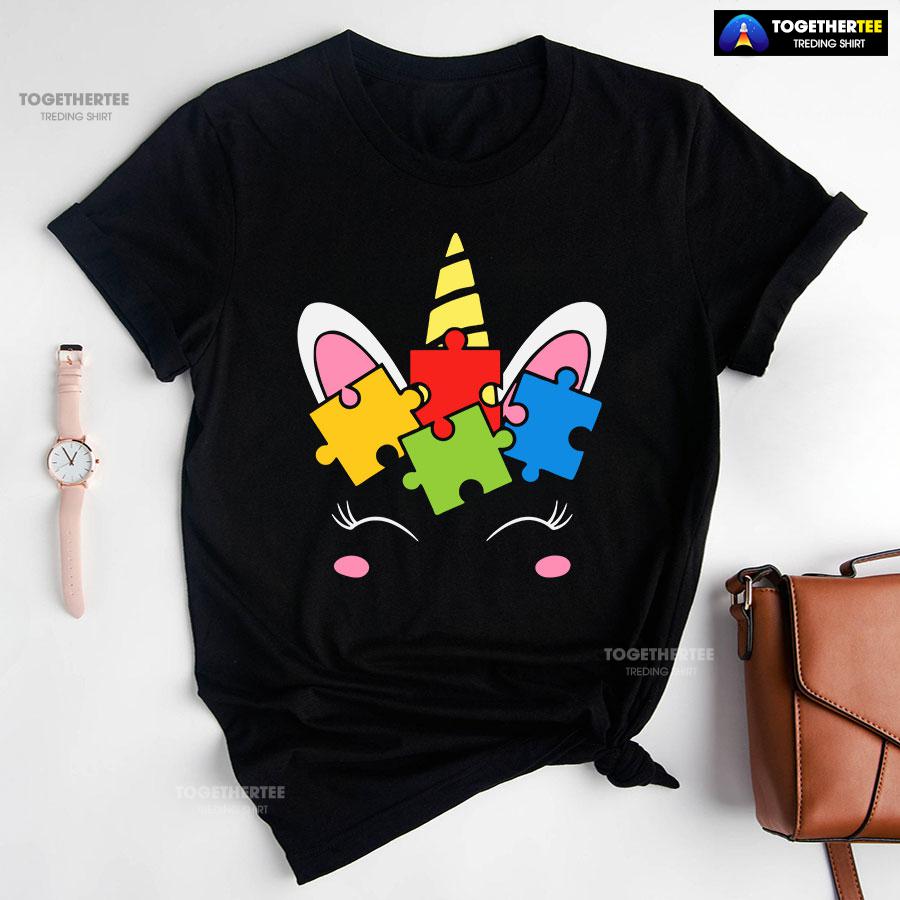 Unicorn Autism Puzzle Pieces T-Shirt - Black Tee Unicorn Autism Puzzle Pieces T-Shirt - Black Tee