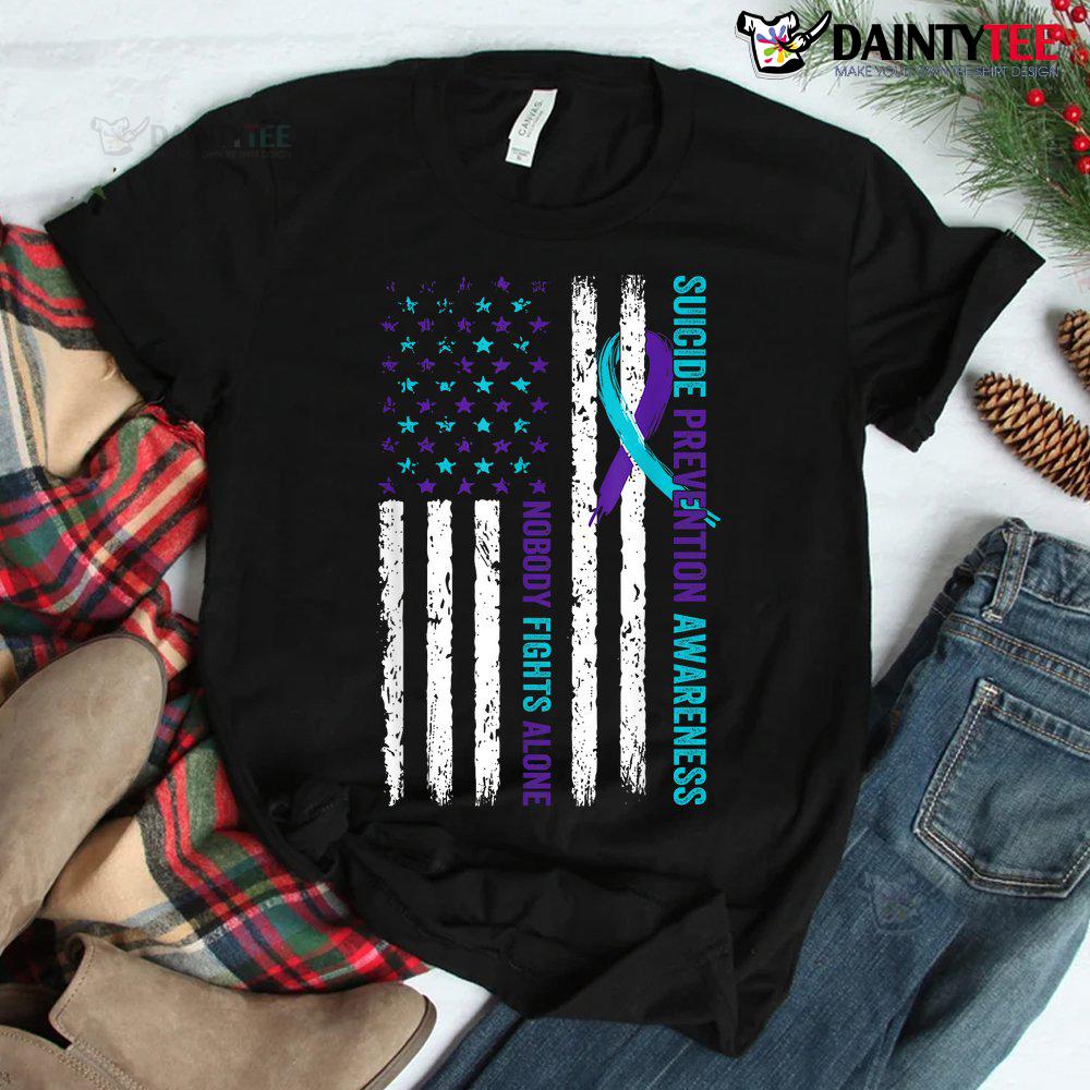USA Flag Nobody Fights Alone Suicide Prevention Awareness Shirt USA Flag Nobody Fights Alone Suicide Prevention Awareness Shirt