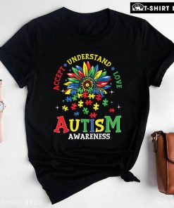 Accept Understand Love Flower Puzzle Pieces Autism Awareness T-Shirt