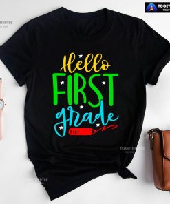 Hello First Grade 1st Grade Student Crayon Star Back To School T-Shirt