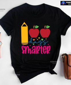100 Days Smarter Apple Crayon Teacher Student Back To School T-Shirt