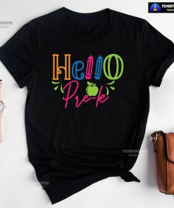 Hello Pre-K Pre-Kindergarten Apple Crayon Back To School T-Shirt