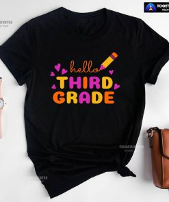 Hello Third Grade 3rd Grade Student Crayon Purple Heart Back To School T-Shirt