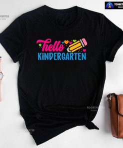 Hello Kindergarten Pencil Colorful Hearts Student Back To School T-Shirt