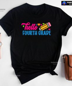 Hello Fourth Grade 4th Grade Student Pencil Colorful Hearts Back To School T-Shirt