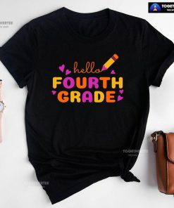 Hello Fourth Grade 4th Grade Student Crayon Purple Heart Back To School T-Shirt
