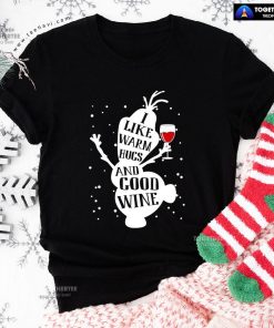 Olaf Snowman Frozen I Like Warm Hugs And Good Wine Christmas T-Shirt