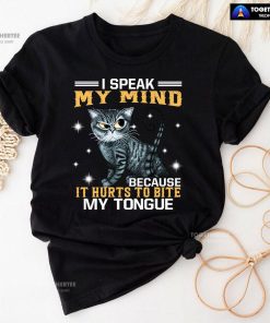 I Speak My Mind Because It Hurts To Bite My Tongue Grey Cat T-Shirt
