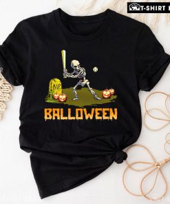 Balloween Skeleton Baseball Pumpkin Grave Halloween T-Shirt