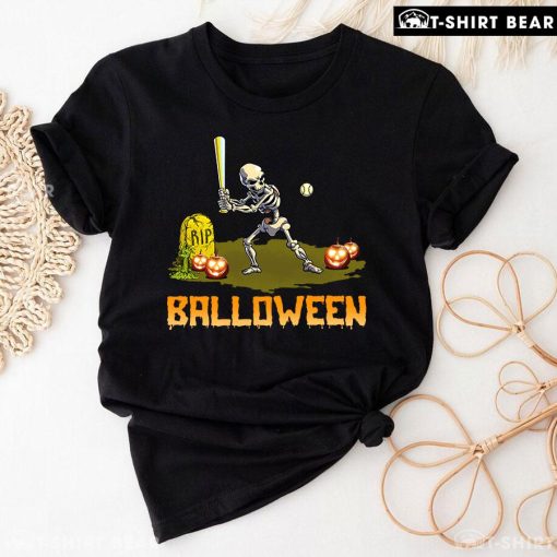 Balloween Skeleton Baseball Pumpkin Grave Halloween T-Shirt