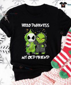 Jack Skellington And Grinch Friendship Hello Darkness My Old Friends Christmas T-Shirt