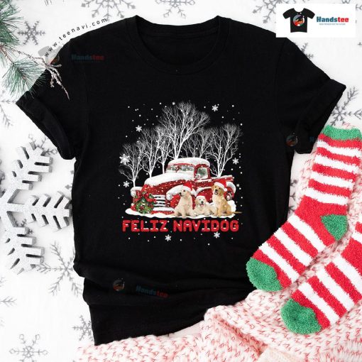 Feliz Navidog Golden Retriever With Christmas Hat for Christmas T-Shirt