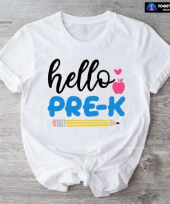 Hello Pre-K Pre-Kindergarten Apple Pencil Heart Back To School T-Shirt