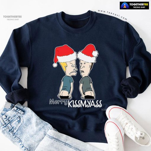 Merry Kissmyass Santa Beavis And ButtHead Christmas Sweatshirt