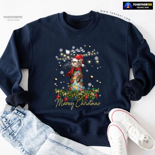 Meowy Christmas X'mas Tree Santa Cat Sweatshirt