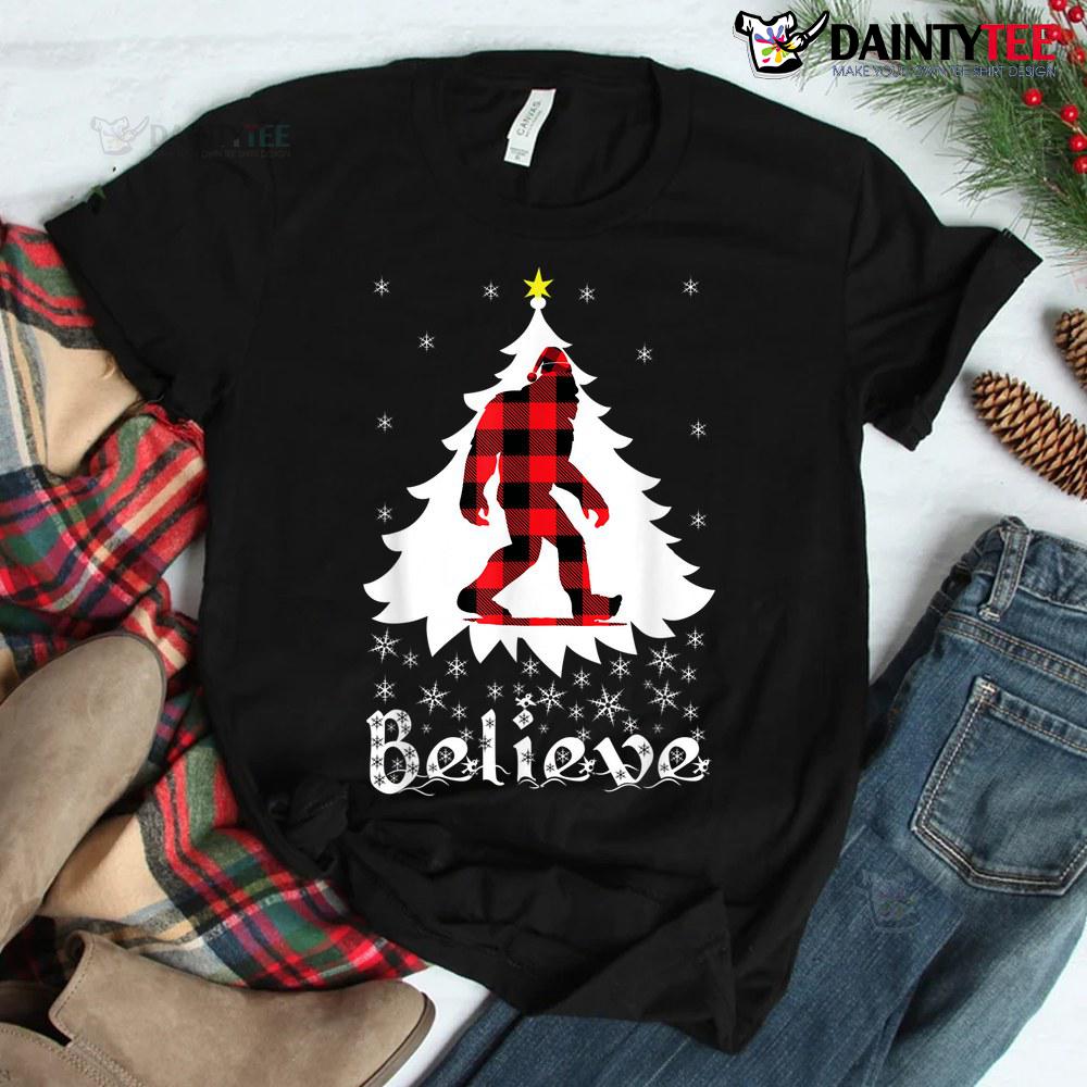 Bigfoot Santa Christmas Funny Quote Believe Red Plaid Shirt Bigfoot Santa Christmas Funny Quote Believe Red Plaid Shirt