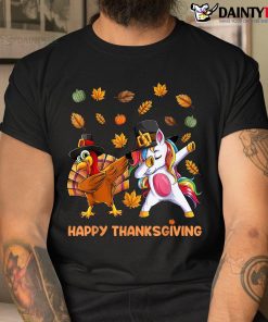 Dabbing Turkey Unicorn Thanksgiving For Girls Pilgrim Hat Shirt