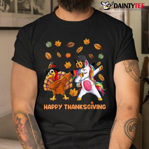 Dabbing Turkey Unicorn Thanksgiving For Girls Pilgrim Hat Shirt