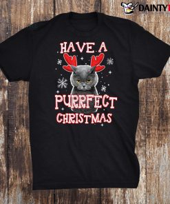 Funny Happy Howliday Cat Have A Purrfect Christmas Costume Shirt