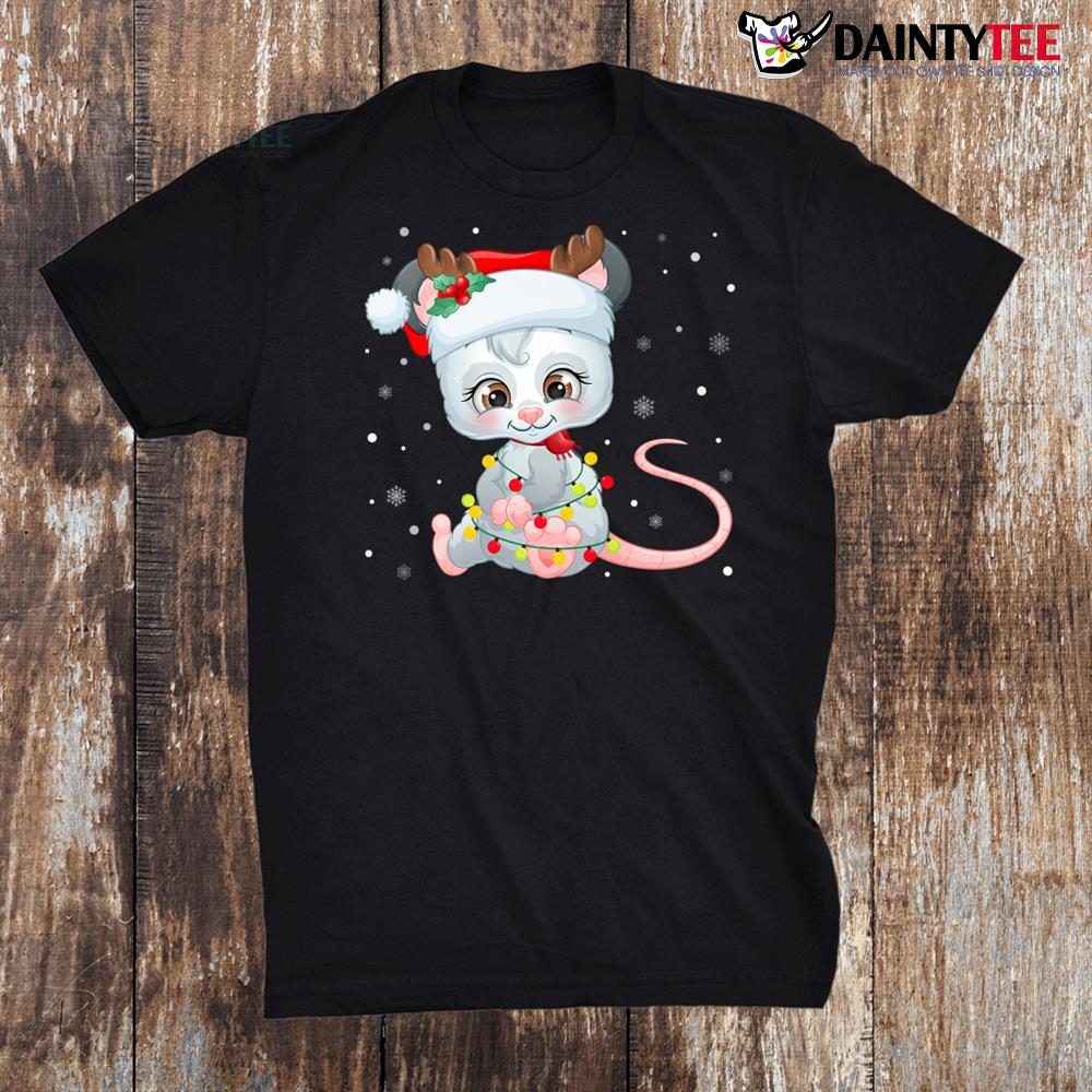 Opossum Wearing Santa Hat Christmas Possum Reindeer Antlers Shirt Opossum Wearing Santa Hat Christmas Possum Reindeer Antlers Shirt