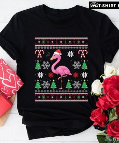 Flamingo With Santa Hat Ugly Christmas T-Shirt