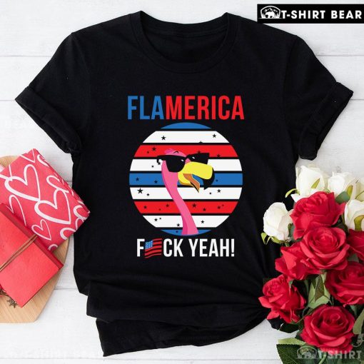 Flamerica Fuck Yeah Vintage American Flag Flamingo T-Shirt