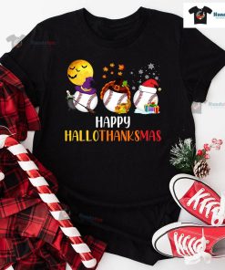 Happy Hallothanksmas Baseball Halloween And Christmas Sport Lover T-Shirt
