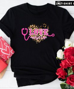 Love Nurse Life Stethoscope Leopard Heart T-Shirt
