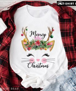 Cat Reindeer With Ornament Meowy Christmas T-Shirt