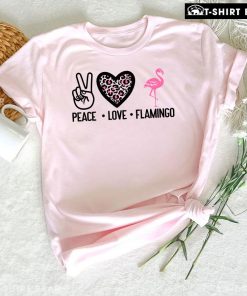 Peace Love Flamingo Leopard Heart T-Shirt