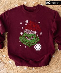 Glitter Grinch With Santa Hat How The Grinch Stole Christmas Snowflake Sweatshirt