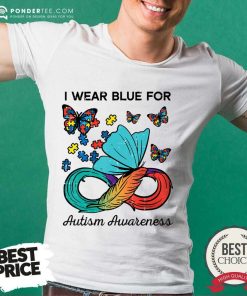 I Wear Blue For Autism Awareness Butterfly Shirt