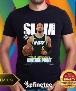 Indiana Pacers Tyrese Haliburton City Edition Slam Newsprint Cover T-Shirt