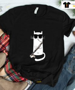 Funny Cat Wearing Sunglasses Playing Bass Clarinet Shirt
