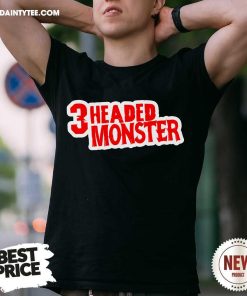 3 Headed Monster Red White Text Logo Embroidered T-shirt