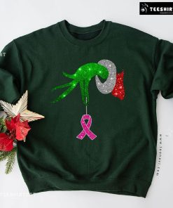 Grinch Hand Holding Breast Cancer Awareness Christmas Sweatshirt