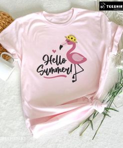 Hello Summer Funny Flamingo With Hat T-Shirt