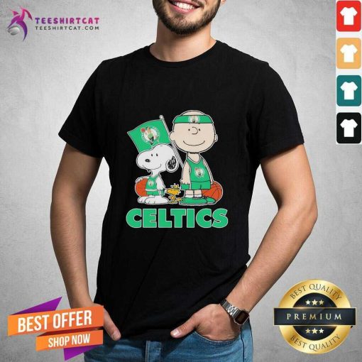 Official Boston Celtics Basketball Snoopy Peanuts Charlie Brown T-Shirt
