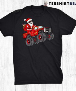 Christmas Santa Claus Riding Monster Truck Boys Kids Xmas Shirt