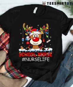 Christmas School Nurse Life Reindeer Lights Xmas Pjs Holiday Shirt