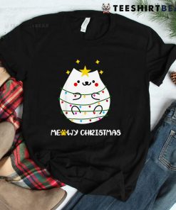Meowy Catmas Cat Christmas Xmas Lights Wrapped Around Shirt