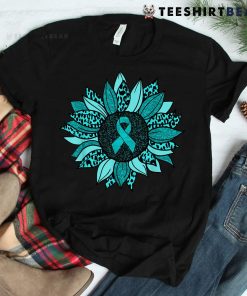 Ovarian Cancer Awareness Sunflower Teal Ribbon Leopard Shirt