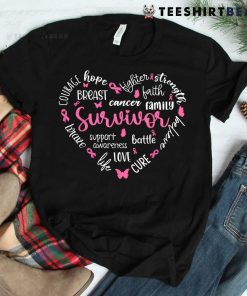 Pink Ribbon Heart Breast Cancer Awareness Survivor Warrior Shirt
