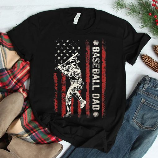 Baseball Dad Flag Gifts Dad Men Baseball Fathers Day Shirt