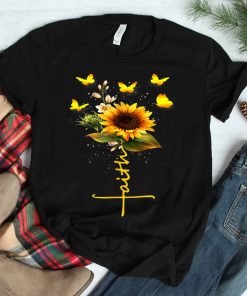 Faith Cross Sunflower Butterflies Flowers Christians Shirt