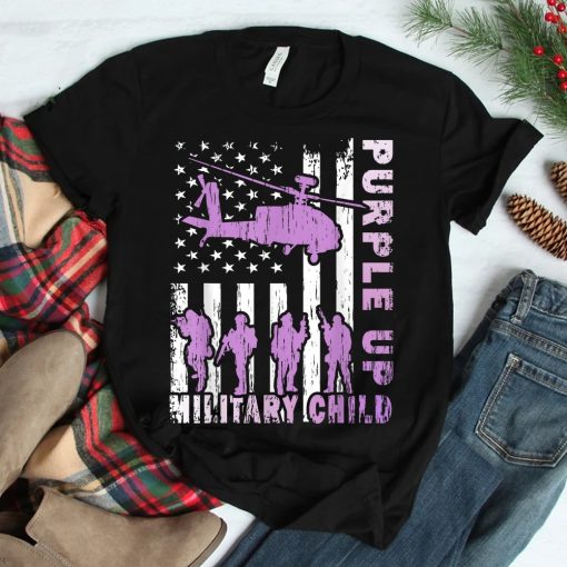 Military Child Shirt Purple Up American Flag Helicopter Shirt