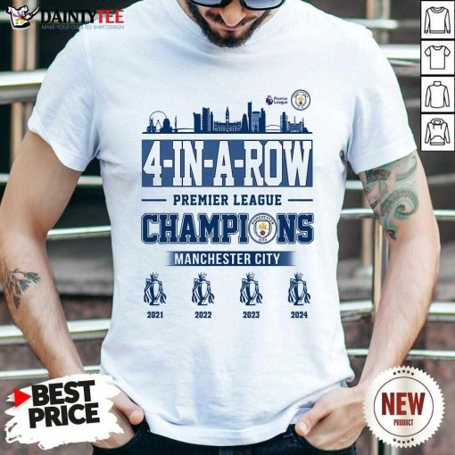 Nice 4-In-A-Row Premier League Champions Manchester City T-Shirt