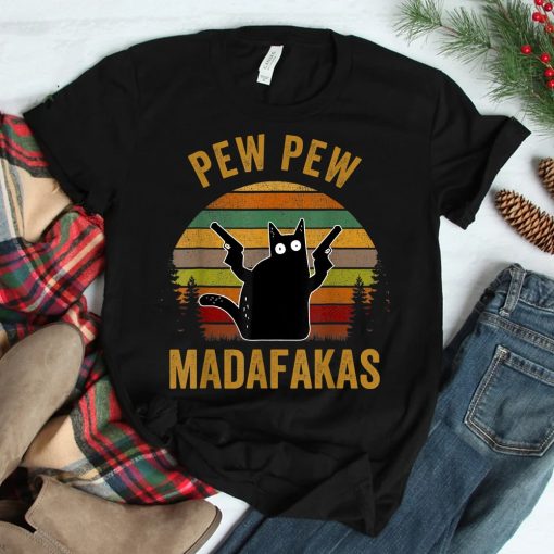 Pew Madafakas Pew Guns Funny Black Cat Shirt