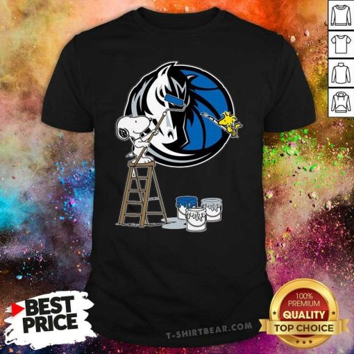 Premium Snoopy And Woodstock Paint Dallas Mavericks NBA Logo T-Shirt